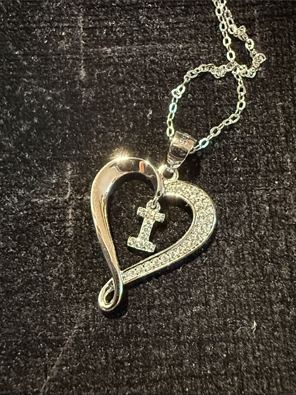 Sterling Silver Heart Keyhole Pendant Necklace - With Initial “I”